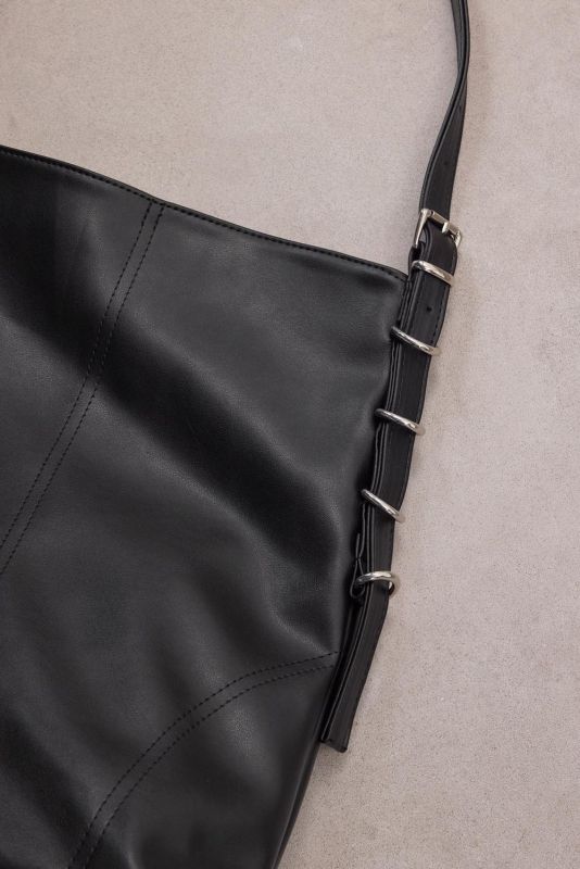 Black Faux Leather Bucket Bag _2136-G6