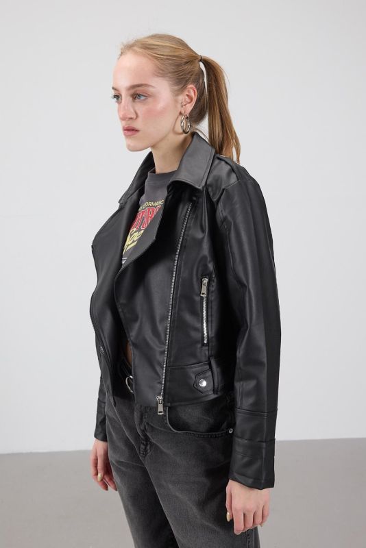 Black Faux Leather Jacket C2203-X3