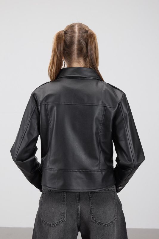 Black Faux Leather Jacket C2203-X3