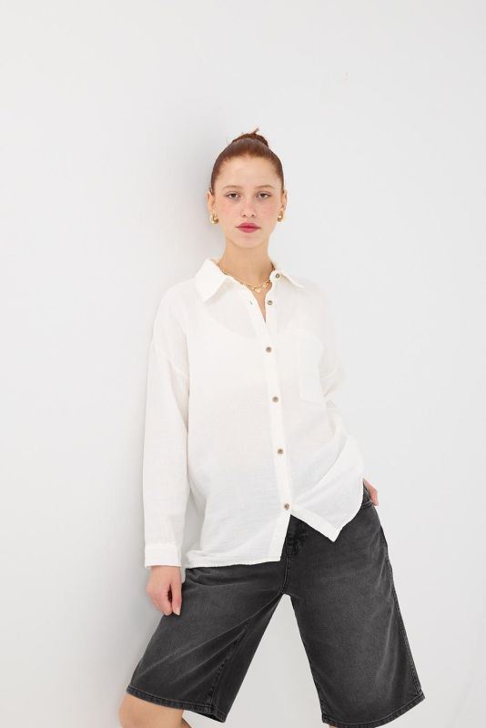 Ecru One Pocket Buttoned Shirt G0347-Y2