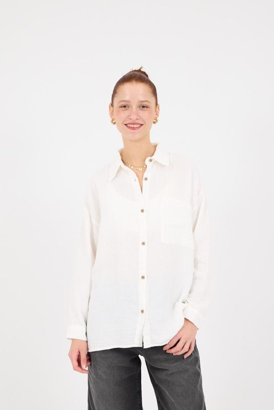 Ecru One Pocket Buttoned Shirt G0347-Y2