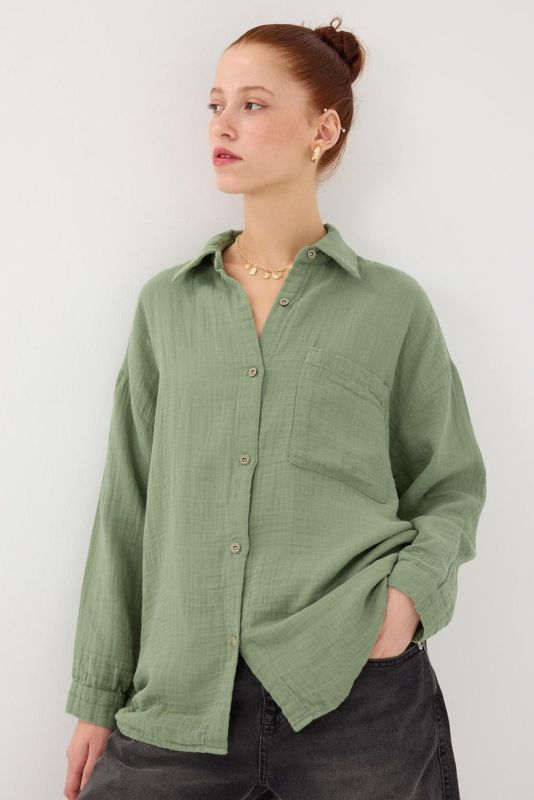 Ecru One Pocket Buttoned Shirt G0347-Y2