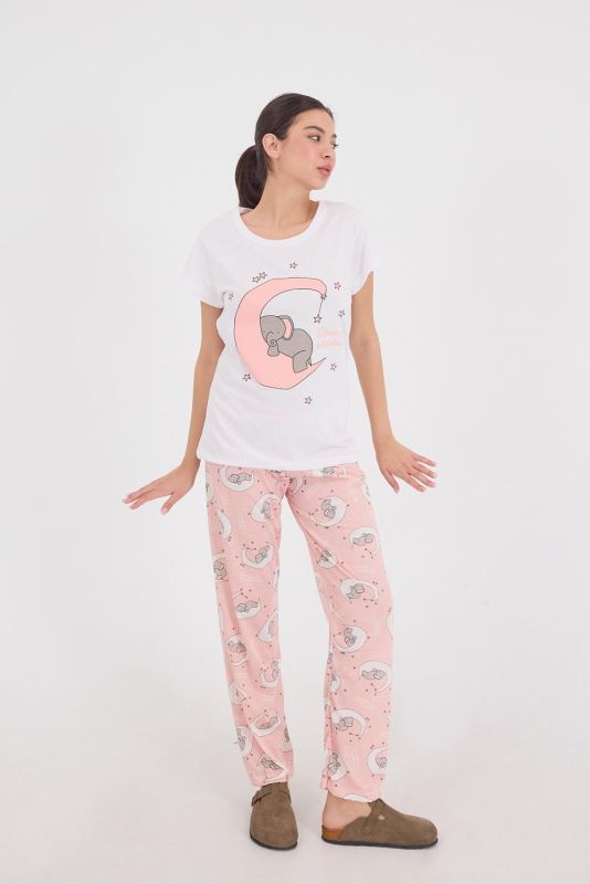 Powder Sleeping Elephant Printed Pajama Set PJM12-X7