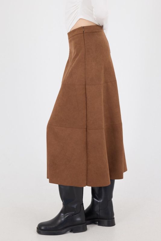 Tan Suede Midi Skirt with Side Zipper E16559-W9