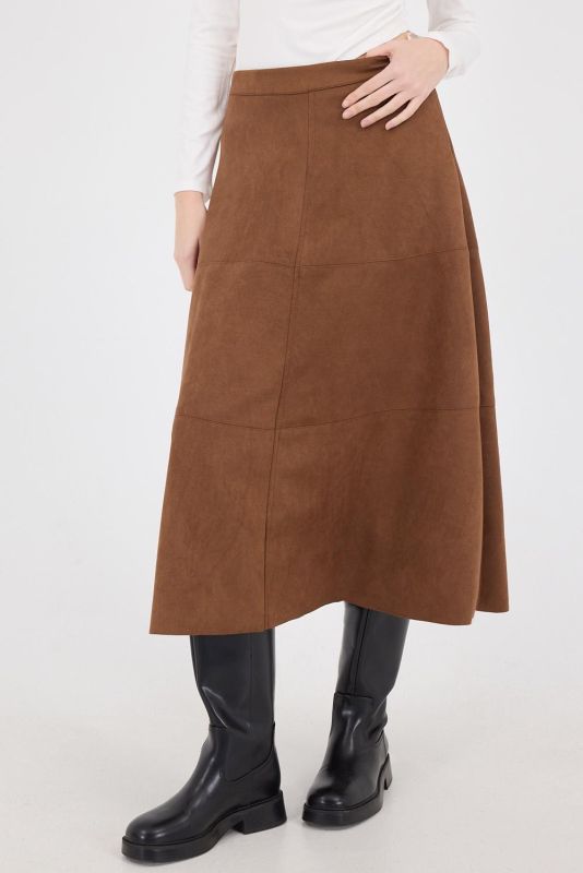 Tan Suede Midi Skirt with Side Zipper E16559-W9