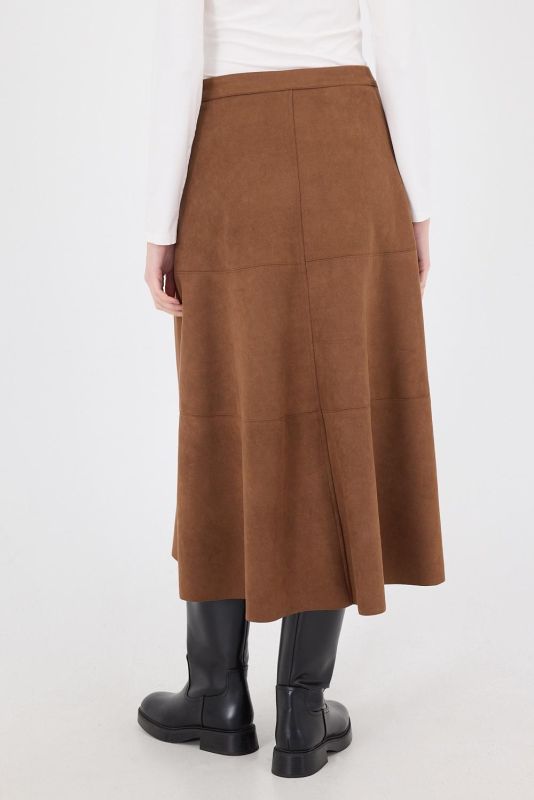 Tan Suede Midi Skirt with Side Zipper E16559-W9