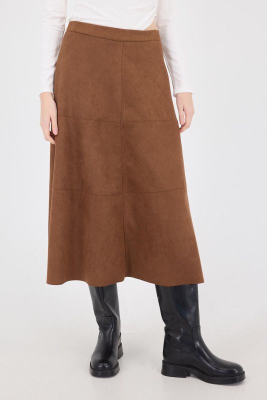 Tan Suede Midi Skirt with Side Zipper E16559-W9