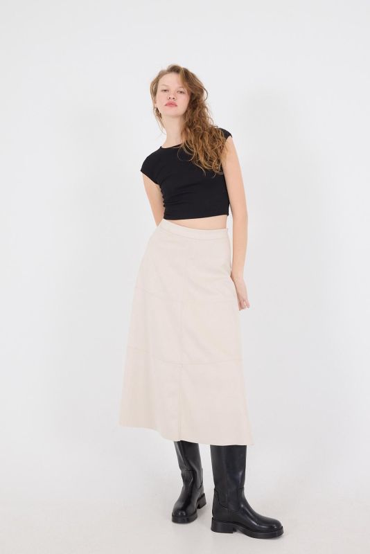 Tan Suede Midi Skirt with Side Zipper E16559-W9