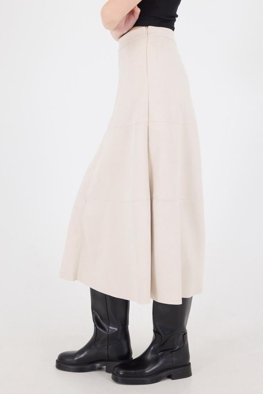 Tan Suede Midi Skirt with Side Zipper E16559-W9