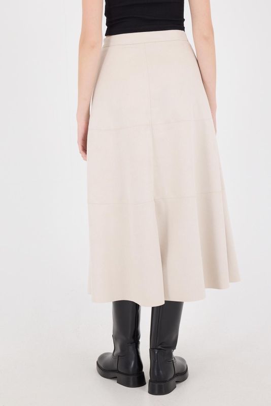 Tan Suede Midi Skirt with Side Zipper E16559-W9