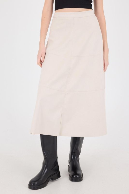 Tan Suede Midi Skirt with Side Zipper E16559-W9