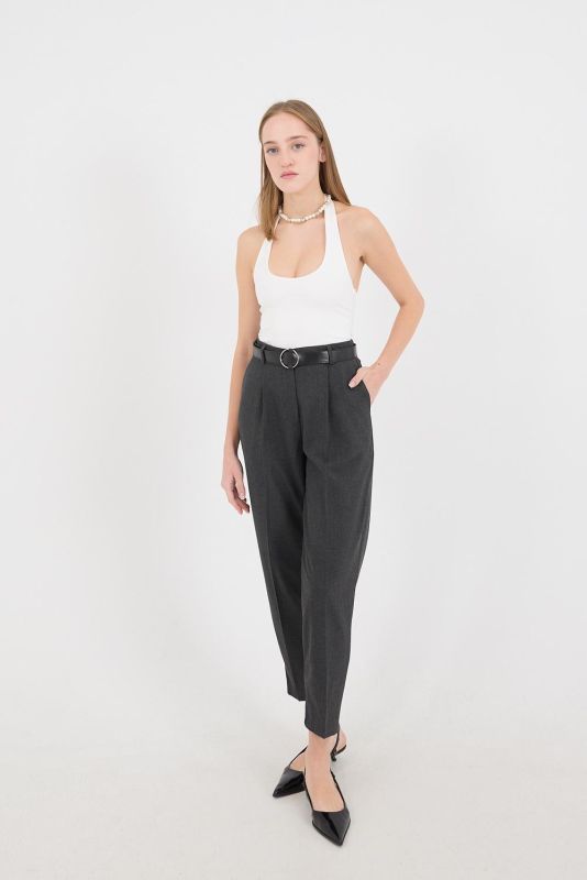 Dark Gray High Waist Belted Carrot Pants PN13812-K9