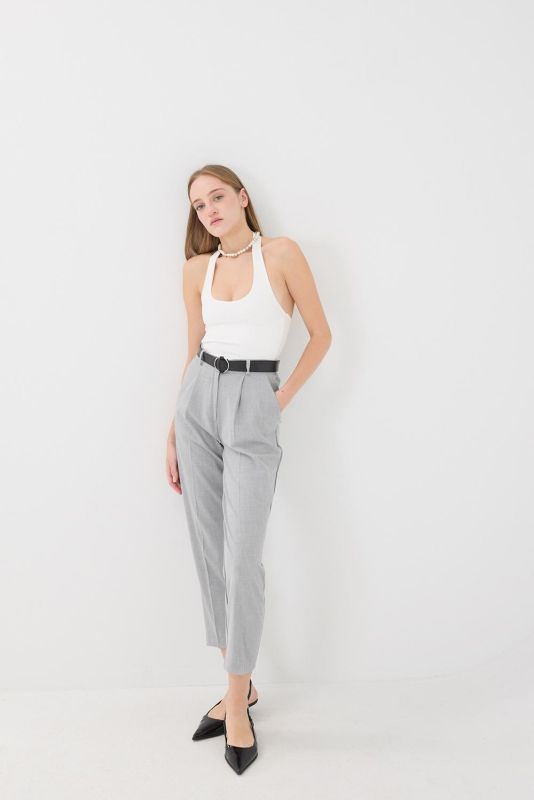 Dark Gray High Waist Belted Carrot Pants PN13812-K9