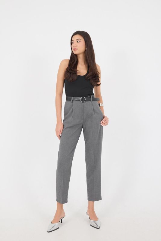 Dark Gray High Waist Belted Carrot Pants PN13812-K9