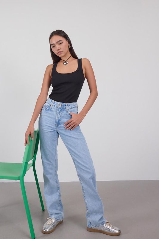 Denim Color High Waist Straight Jean Pants PN5469-PNC