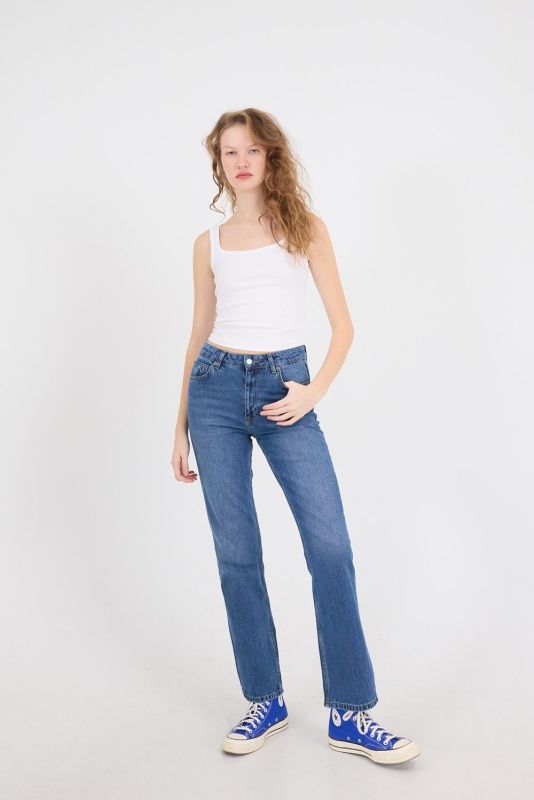 Denim Color High Waist Straight Jean Pants PN5469-PNC