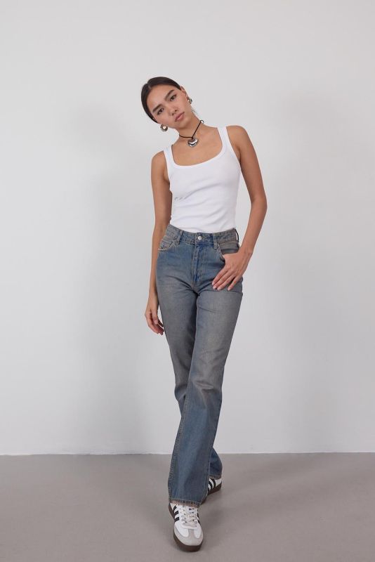 Denim Color High Waist Straight Jean Pants PN5469-PNC