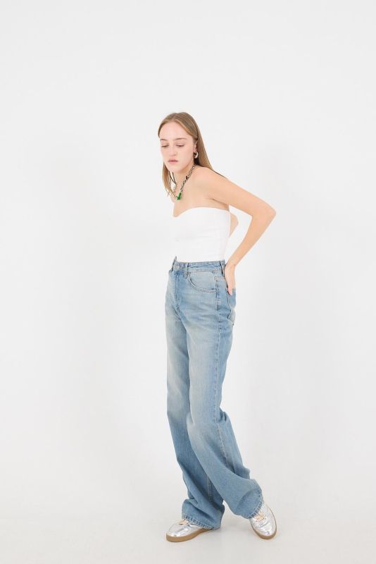 White High Waist Wide Leg Jean Pants PN5198-PNJ