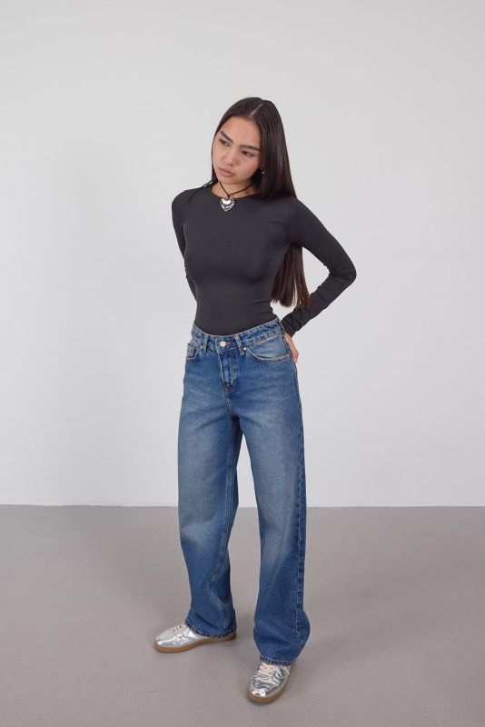 Denim Color High Waist Wide Leg Jean Pants PN8665-PNK