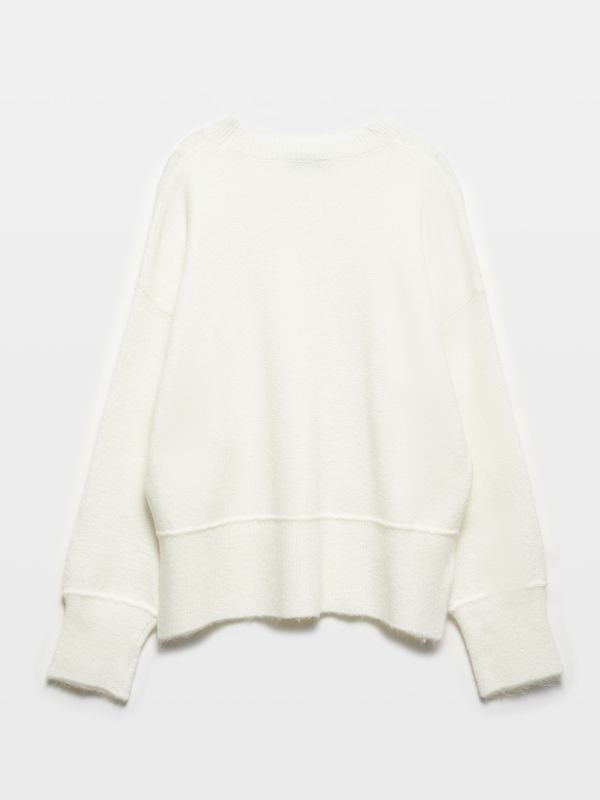 10626 Crew-Neck Slit Detailed Sweater-Ecru