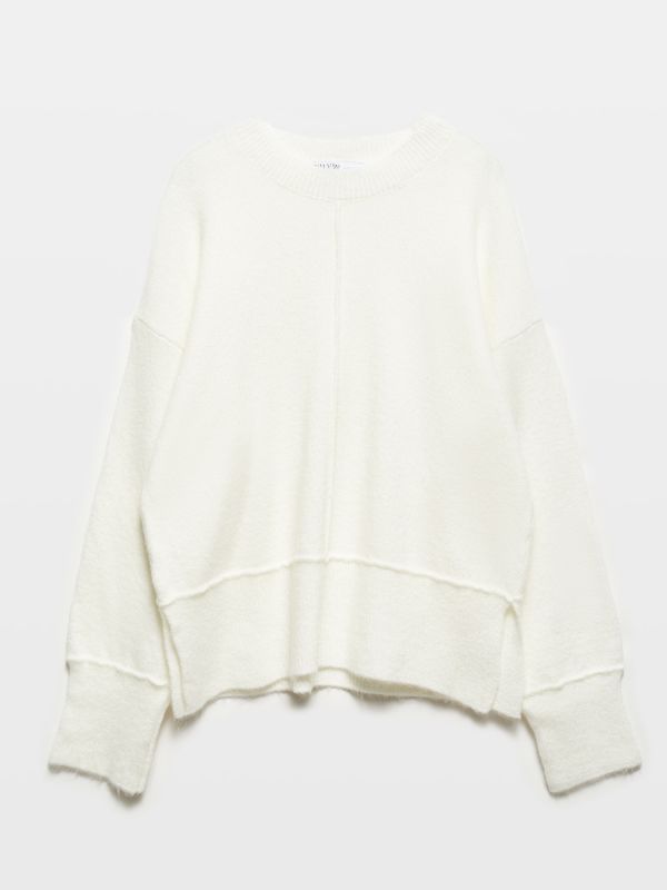 10626 Crew-Neck Slit Detailed Sweater-Ecru