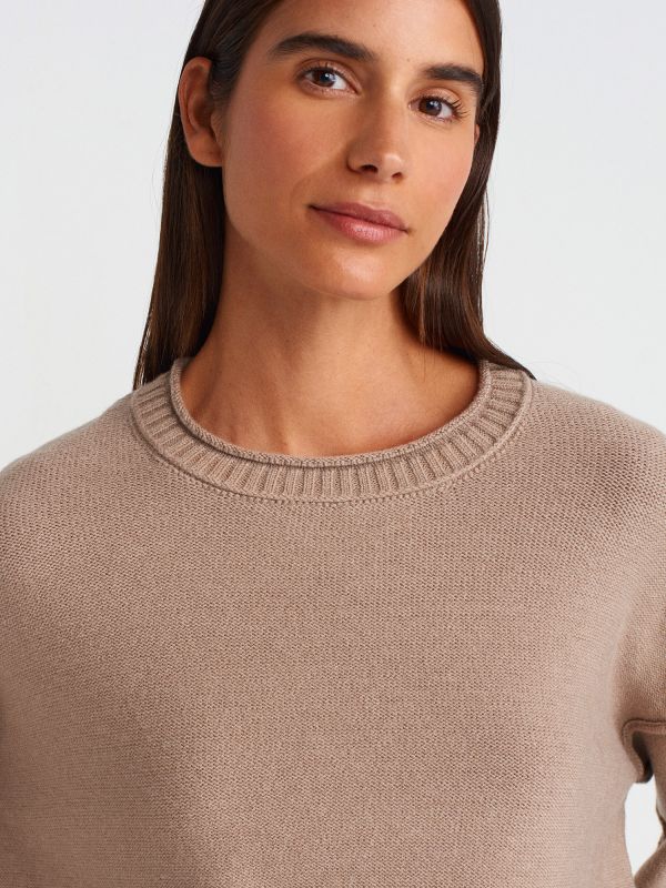 10636 Crew-Neck Stitch Detailed Sweater-Dark Mink