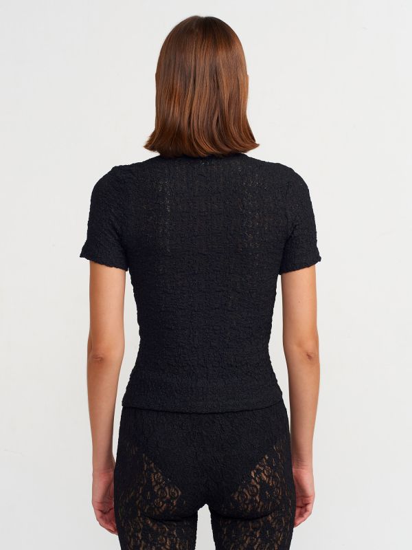 31224 Lace Blouse with Front Ties-Black