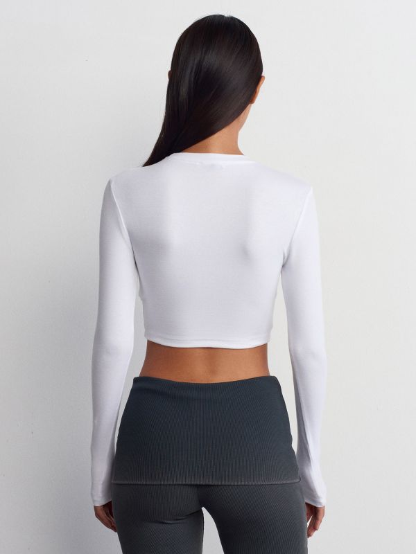 31236 Long Sleeve Crop Top-White