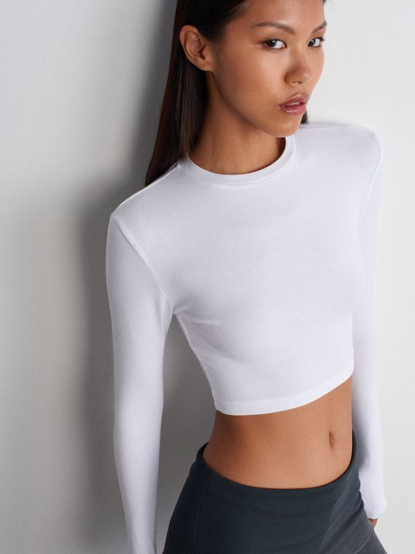 31236 Long Sleeve Crop Top-White