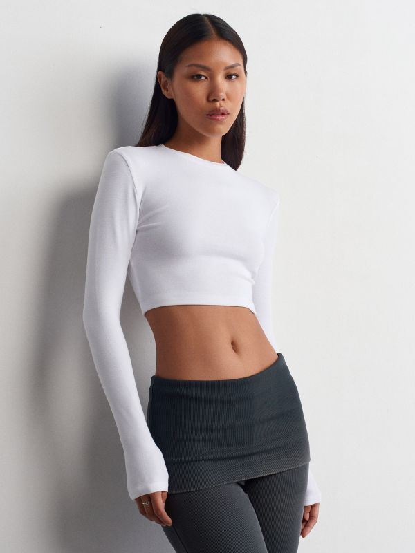 31236 Long Sleeve Crop Top-White