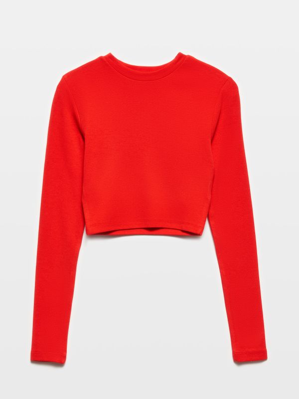 31236 Long Sleeve Crop Top-Red