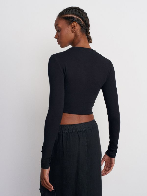 31236 Long Sleeve Crop Top-Black