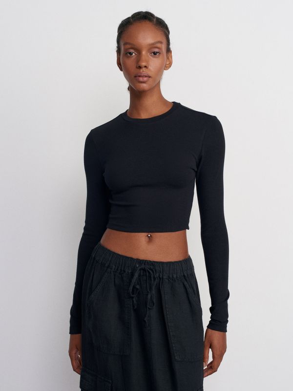 31236 Long Sleeve Crop Top-Black