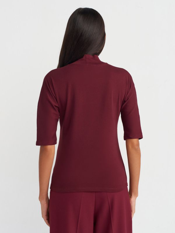 31244 Stand Collar T-Shirt-Burgundy