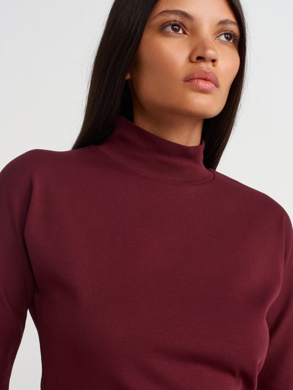 31244 Stand Collar T-Shirt-Burgundy