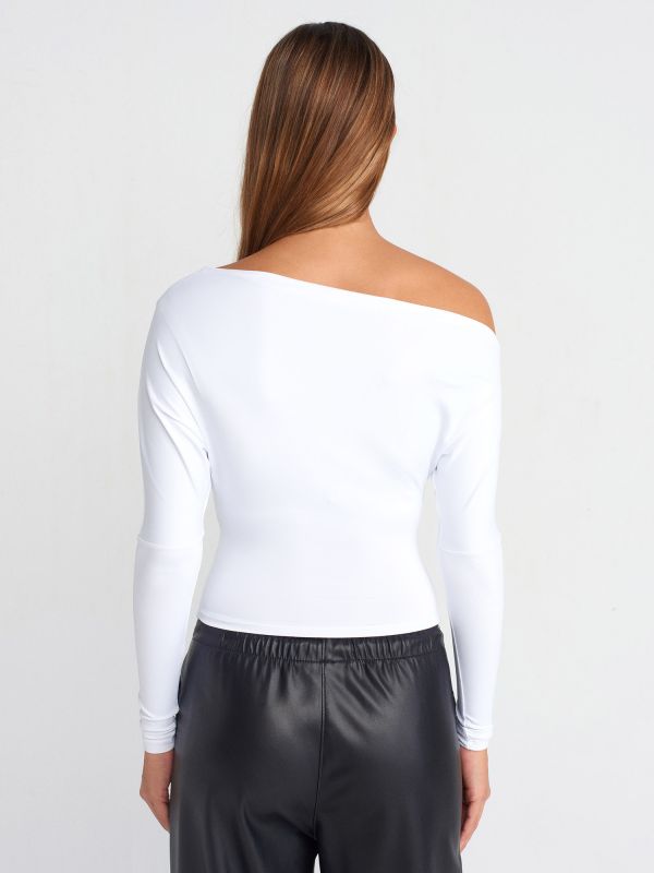 31438 Long Sleeve Asymmetric Blouse-White