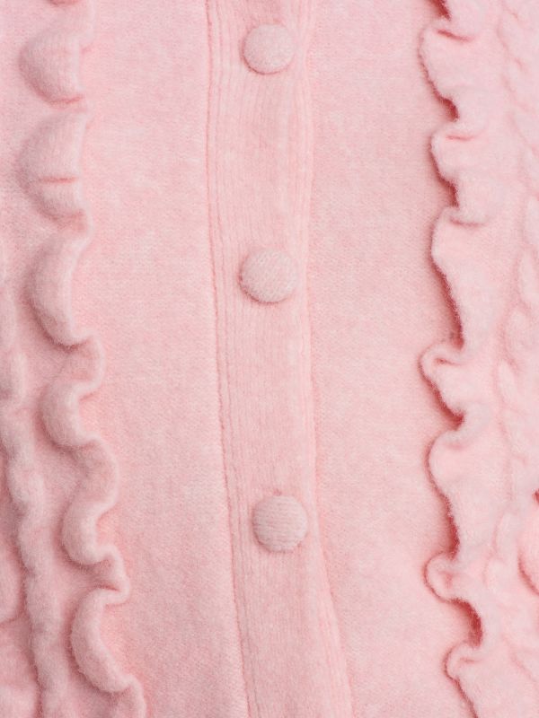 60267 Crew-Neck Frilly Buttoned Sweater Cardigan-Pink