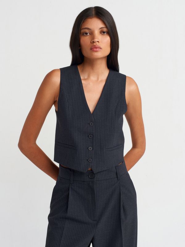 60556 Striped Vest-Anthracite