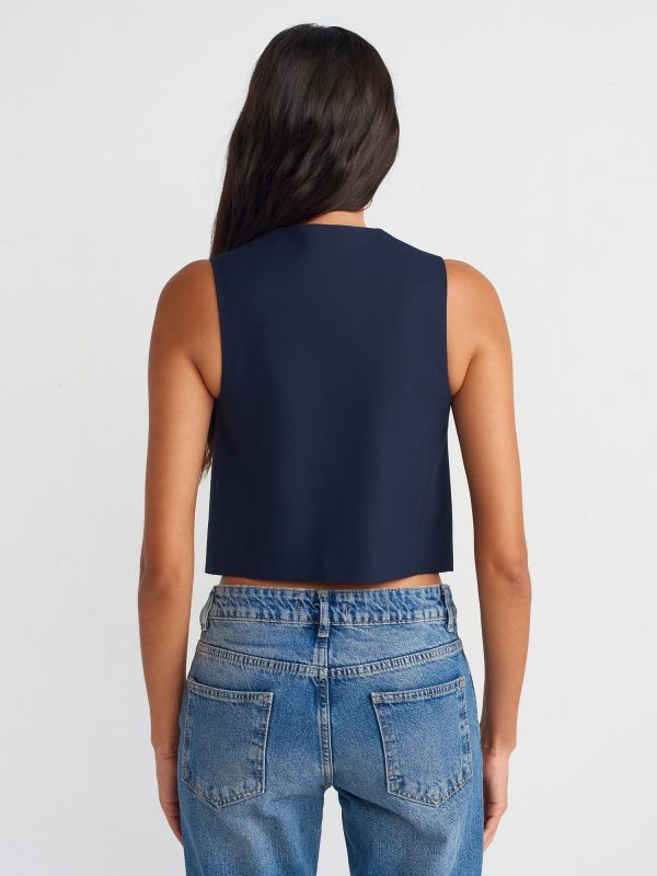 60560 Short Tailored Vest-Navy Blue