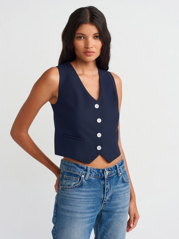 60560 Short Tailored Vest-Navy Blue