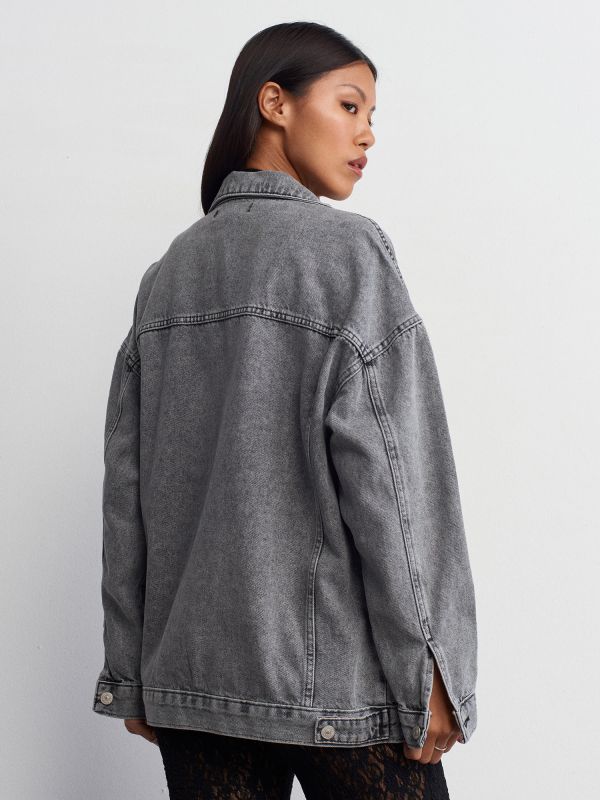 65352 Oversize Long Denim Coat-Anthracite