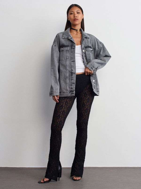 65352 Oversize Long Denim Coat-Anthracite