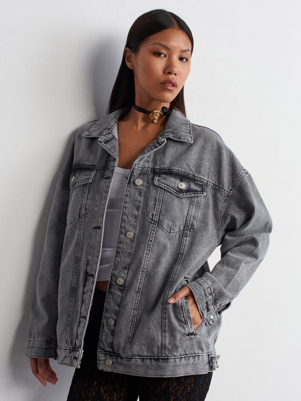 65352 Oversize Long Denim Coat-Anthracite