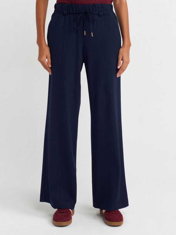 71546 Wide Leg Pants with Elastic Waistband - Navy Blue