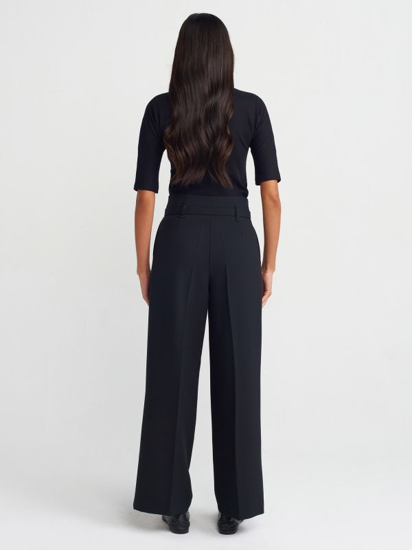 71548 Belted Wide Leg Pants-Black