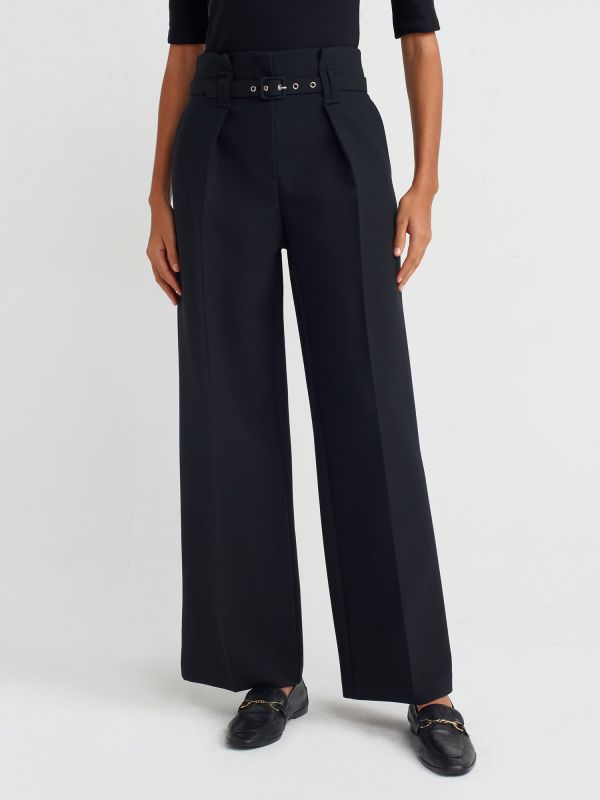 71548 Belted Wide Leg Pants-Black