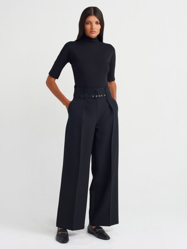 71548 Belted Wide Leg Pants-Black