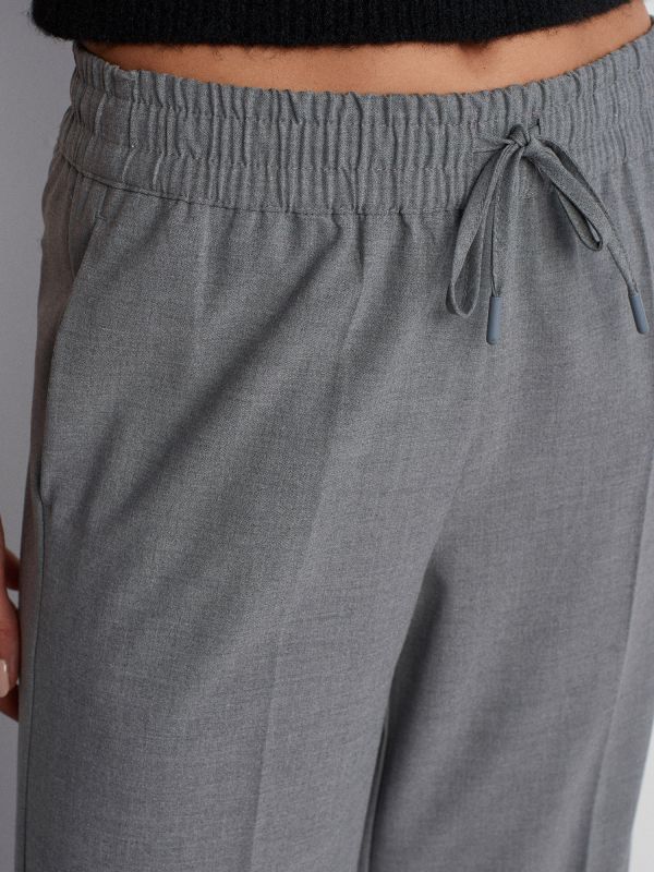 71556 Drawstring Tie Trousers-Light Gray