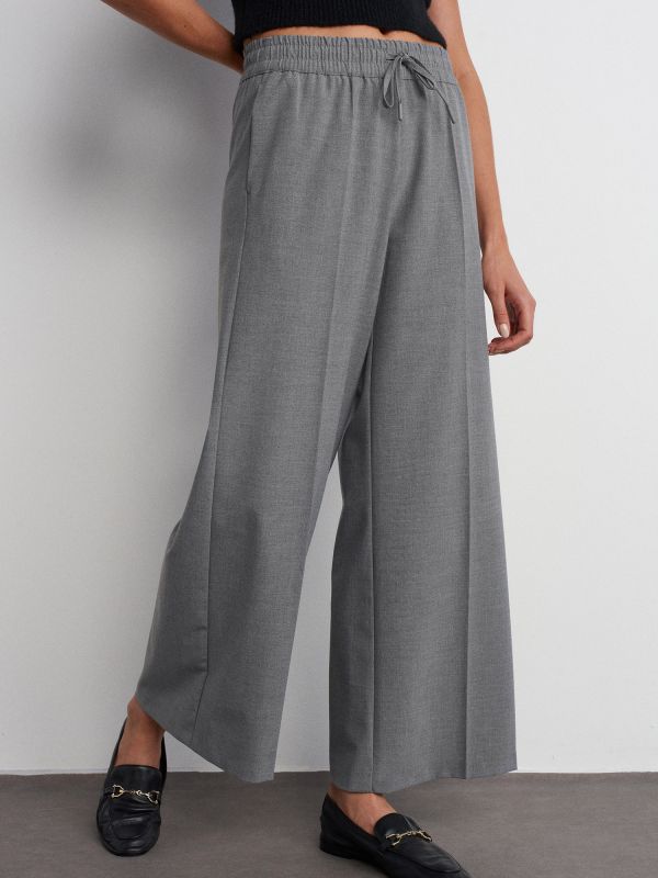 71556 Drawstring Tie Trousers-Light Gray