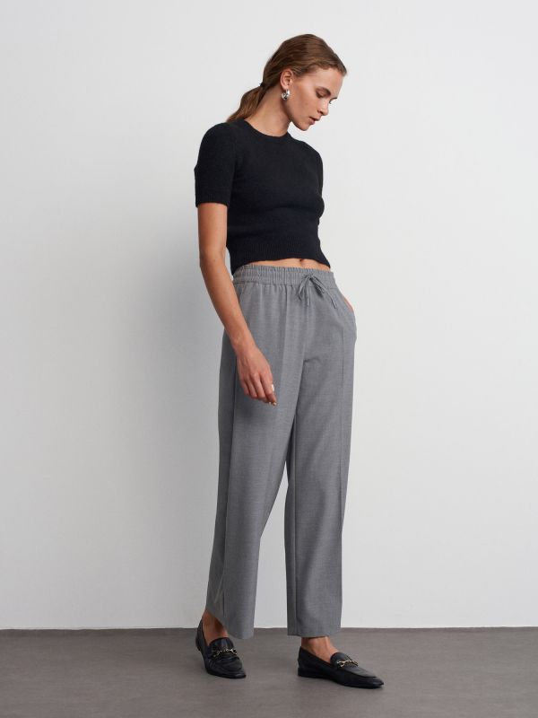 71556 Drawstring Tie Trousers-Light Gray